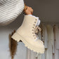 Boots gefüttert in Creme Winterstiefel zum Schnüren